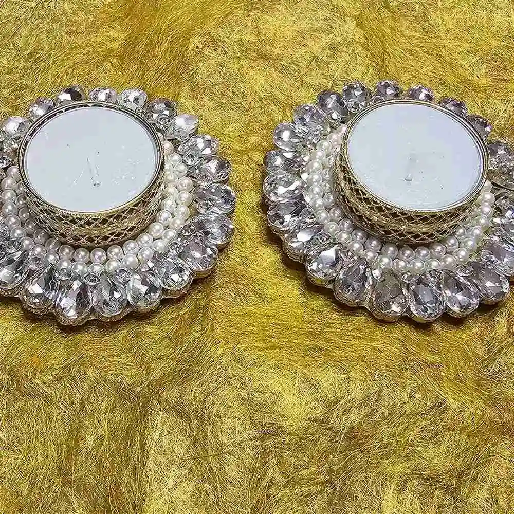 Handcrafted Kundan Pearl T Light Holder For Festive